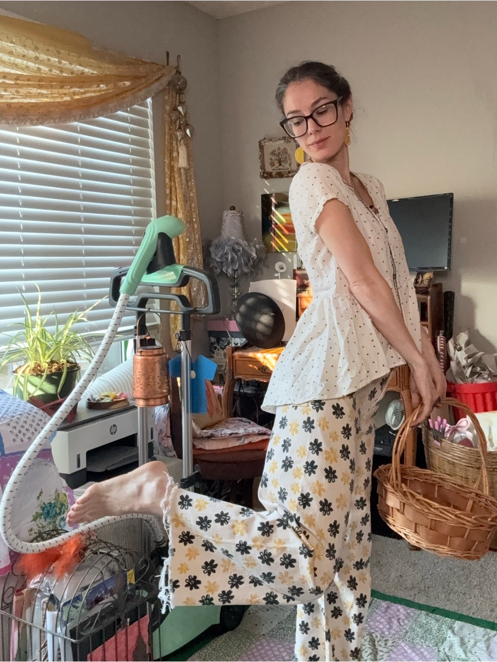 Floral Cream Wide-Leg Lounge Pants